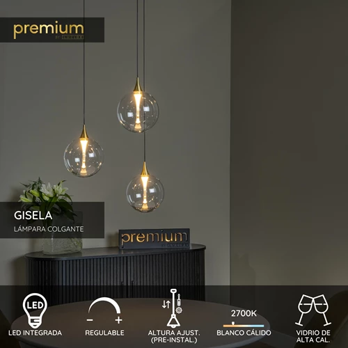 Lucide GISELA - Lámpara colgante - Ø 36 cm - LED Regul. - 3x4,3W 2700K - Transparente | Premium - USP